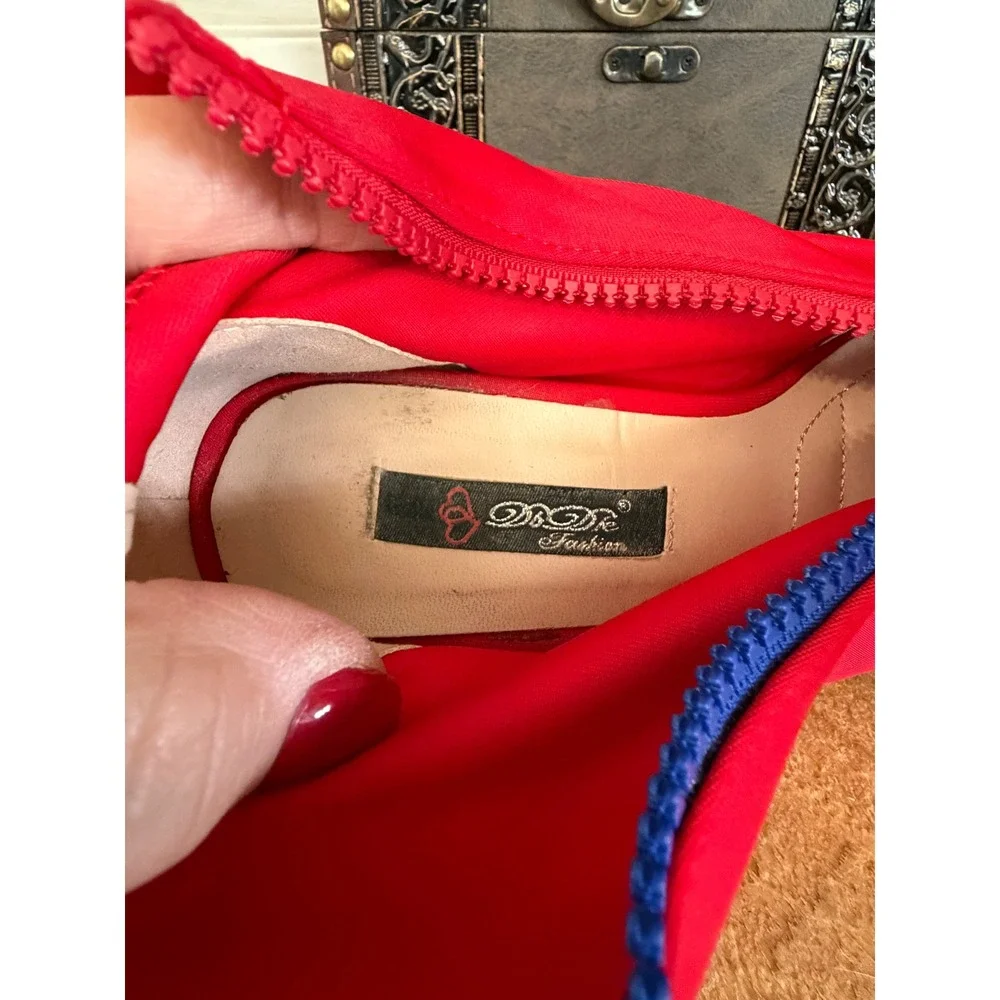 DBDK Fashion Red Stretch Peep Toe Stiletto Ankle Booties Y2K Club Heels Size 6.5